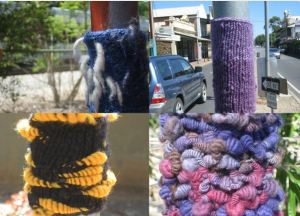 Collage of Yarn bombs